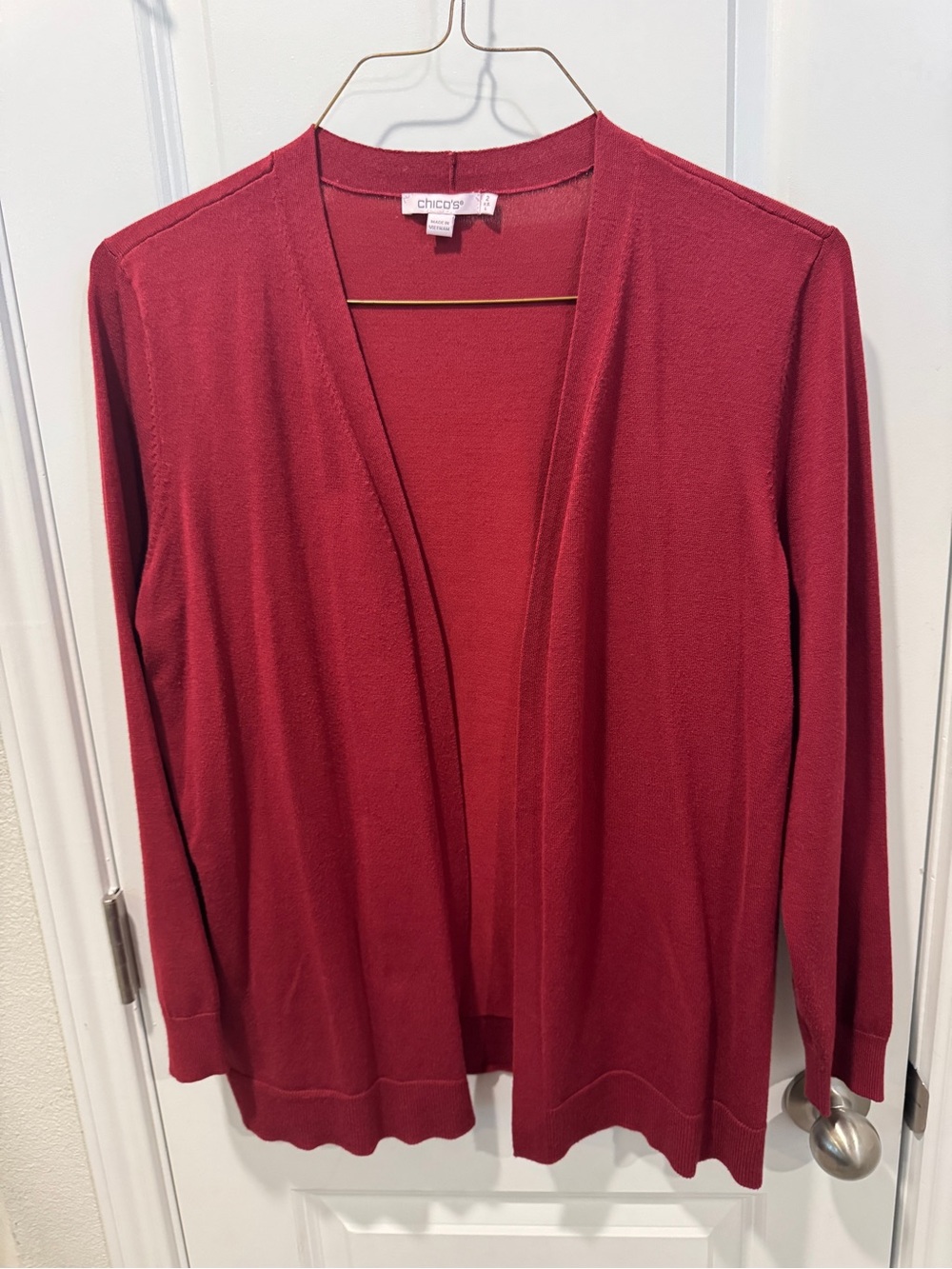 Chico's Open-Front Long Sleeve Cardigan - Maroon